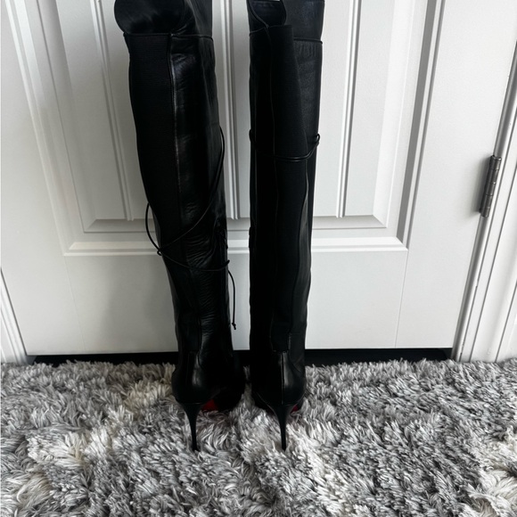 Christian Louboutin Black Lace-Up Over-the-Knee Pointed-Toe Boots - Picture 2 of 11